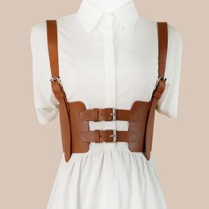 Source Unknown Brown ( not real leather ) Double Buckle Harness Belt